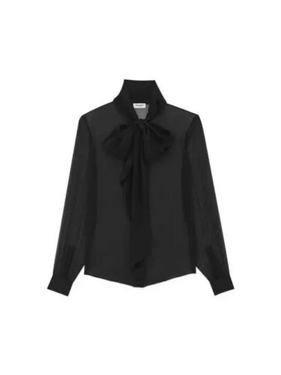 Silk Muslin Crepe Blouse Black - SAINT LAURENT - BALAAN 2