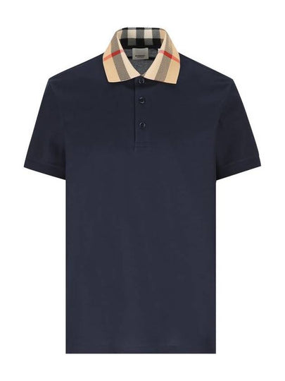 Check Collar Cotton Polo Shirt Navy - BURBERRY - BALAAN 2