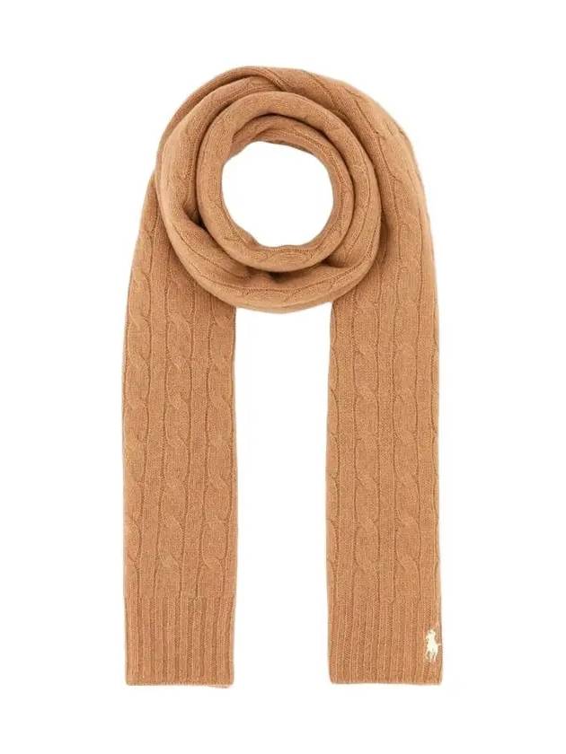 Embroidered Pony Cable Knit Scarf Camel - POLO RALPH LAUREN - BALAAN 3