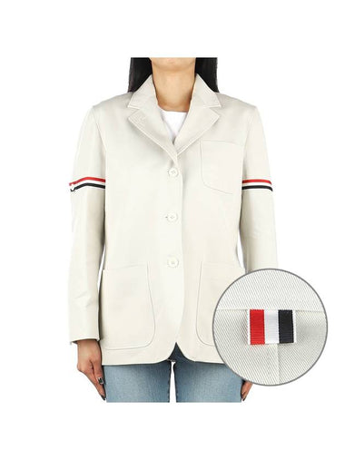 Women's RWB Tab Crop Sleeve Blazer Jacket Natural White - THOM BROWNE - BALAAN 1