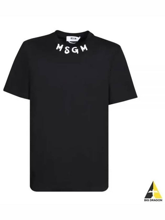 brushstroke neck logo crew neck cotton short sleeve t-shirt black - MSGM - BALAAN 2