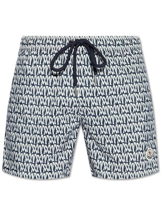 Men's Monogram Print Swim Shorts Dark Blue - MONCLER - BALAAN 1