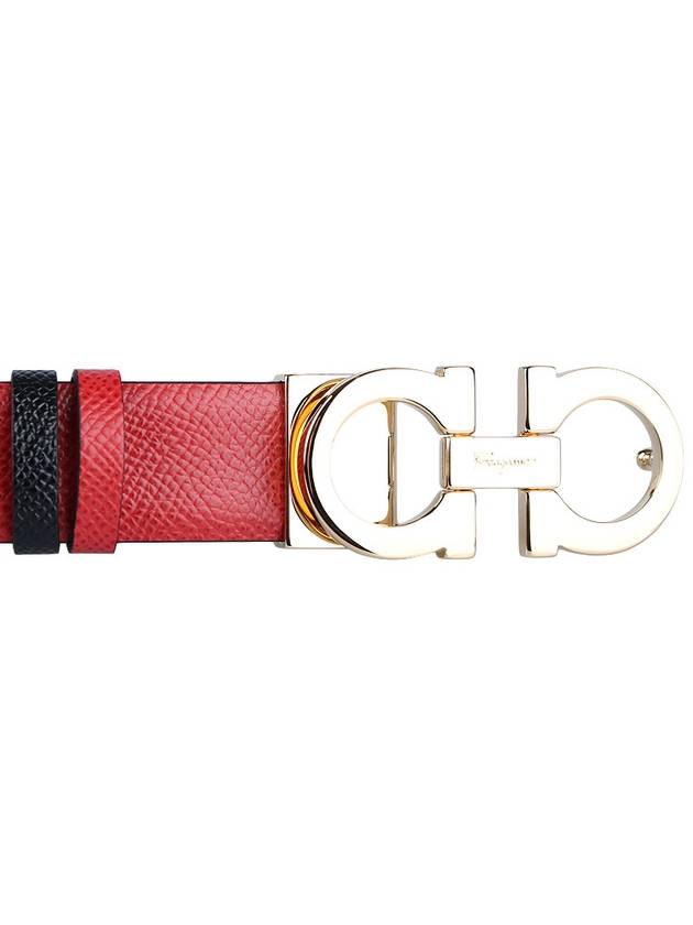 Reversible Gancini Leather Belt Black Lipstick Red - SALVATORE FERRAGAMO - BALAAN 6