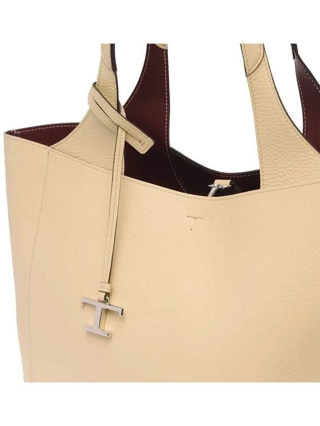 Logo Charm Medium Leather Shopper Tote Bag Beige - TOD'S - BALAAN 5