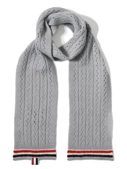 Wool Silk Cable Pointelle Muffler Light Grey - THOM BROWNE - BALAAN 2