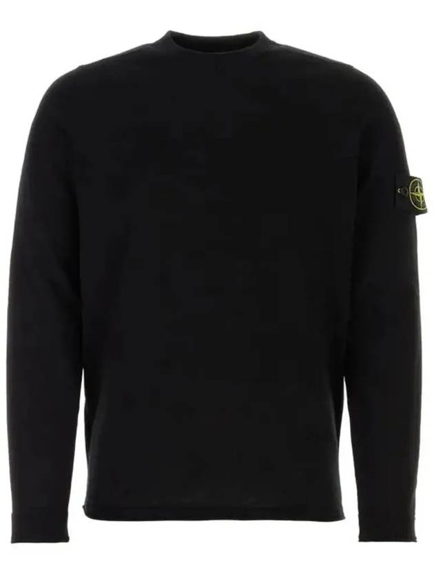 Raw Hand Cotton Crewneck Knit Top Black - STONE ISLAND - BALAAN 2