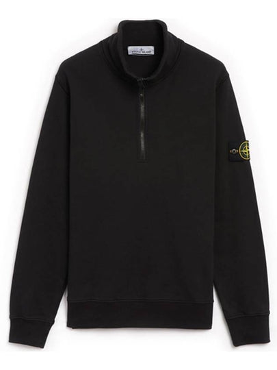 Logo Badge Half Zipper Cotton Fleece Knit Top Black - STONE ISLAND - BALAAN 2