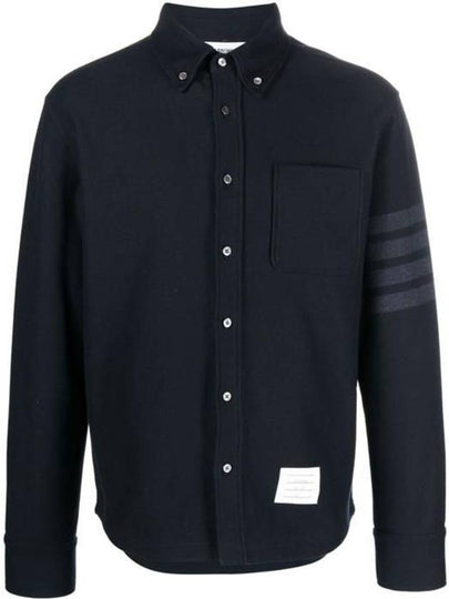 Men's 4 Bar Tech Twill Button Down Long Sleeve Shirt Navy - THOM BROWNE - BALAAN 2