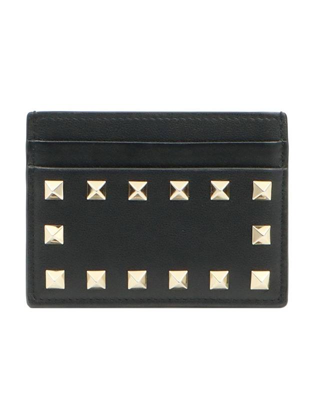 Black Calfskin Rockstud Card Wallet UW2P0486BOL - VALENTINO - BALAAN 1