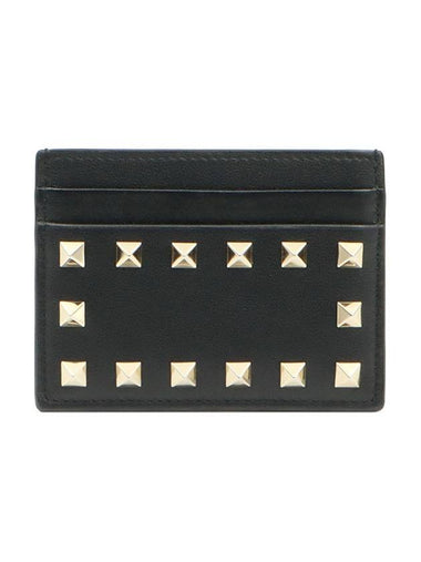 Black calfskin Rockstud card wallet - VALENTINO - BALAAN 1