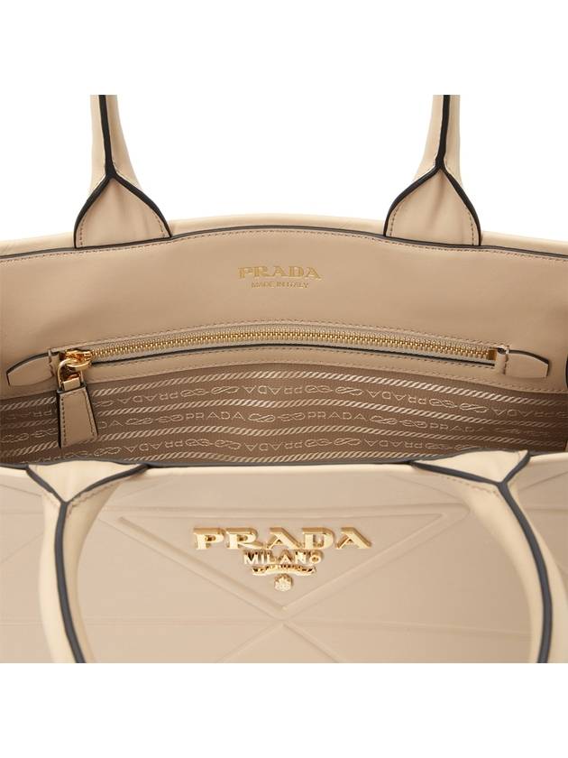 Top Stitching Medium Leather Symbole Tote Bag Beige - PRADA - BALAAN 11