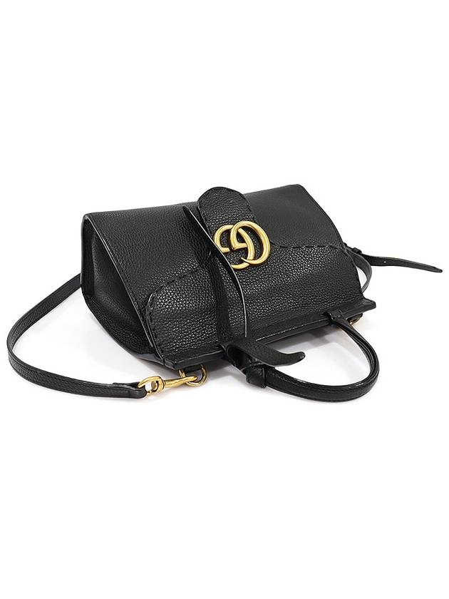 442622 Black leather gold plated GG Marmont mini top handle 2WAY - GUCCI - BALAAN 4