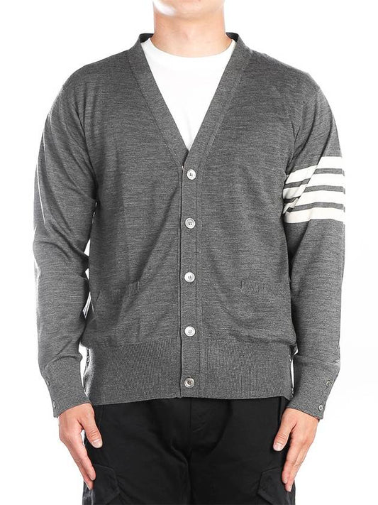 Men's Sustainable Classic Diagonal Wool Cardigan Medium Grey - THOM BROWNE - BALAAN 2