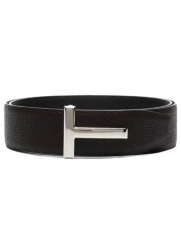 Sliver Soft Grain Leather T Icon Belt Brown Black - TOM FORD - BALAAN 2