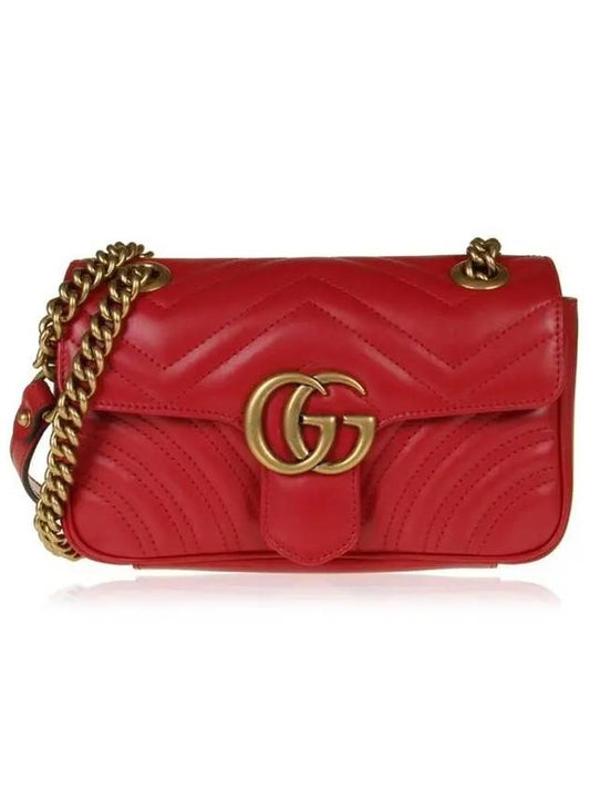 GG Marmont Matelasse Gold Chain Mini Cross Bag Red - GUCCI - BALAAN