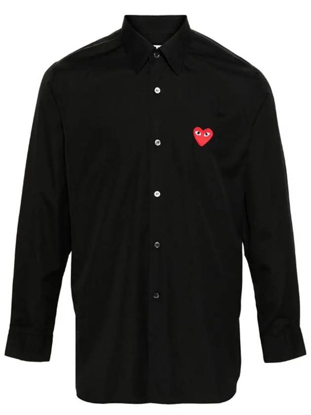 Men's Red Heart Logo Print Long Sleeve Shirt Black - COMME DES GARCONS - BALAAN 2