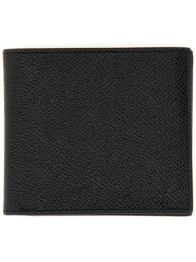 Pebble Grain Leather Half Wallet Black - THOM BROWNE - BALAAN 2