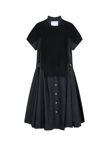 Women s half color combination A line cotton dress black - SACAI - BALAAN 1