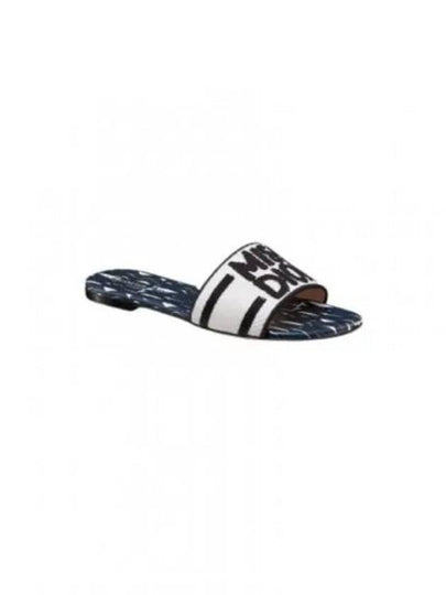 Dway Miss Dior Allover Motif Embroidered Cotton Slippers Deep Blue - DIOR - BALAAN 2