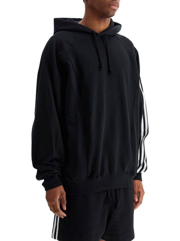 black cotton and recycled polyester hoodie with white raglan stripes - Y-3 - BALAAN 2