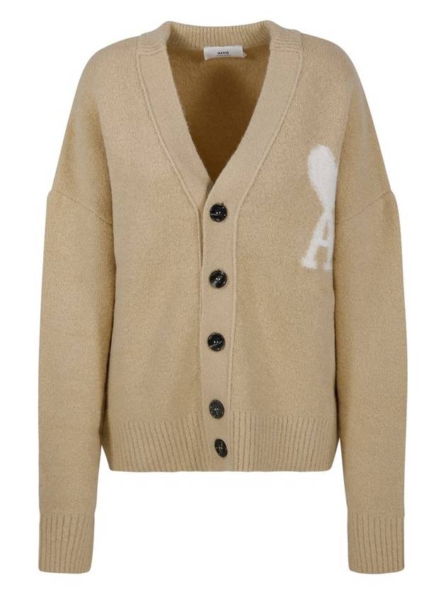 Heart Logo Oversized Cardigan Beige - AMI - BALAAN 1