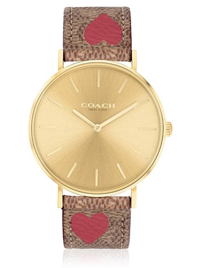 Watch Heart Perry Vintage Gold Leather Band Women's Official Import - COACH - BALAAN 2