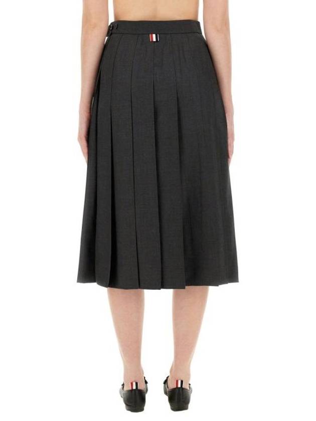 Super 120S Twill Below Knee Pleated Skirt Dark Grey - THOM BROWNE - BALAAN 4