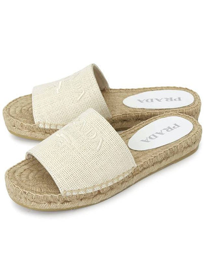 Embroidered Logo Raffia Espadrille Slippers Ivory - PRADA - BALAAN 2