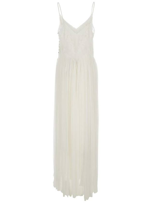 White Long Sleeveless Dress With V Neck In Viscose Woman - TWINSET - BALAAN 2