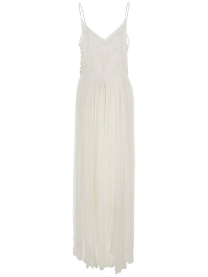 White Long Sleeveless Dress With V Neck In Viscose Woman - TWINSET - BALAAN 2