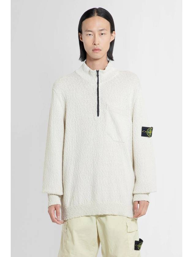 Half Zip-up Loose Fit Uneven Cotton Yarn Knit Top Beige - STONE ISLAND - BALAAN 1