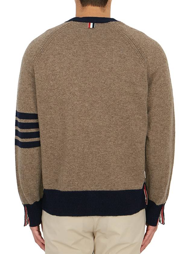 V-Neck 4-Bar Wool Cardigan Brown - THOM BROWNE - BALAAN 6