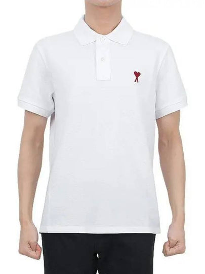 Men's Heart Logo Polo Shirt White - AMI - BALAAN 2