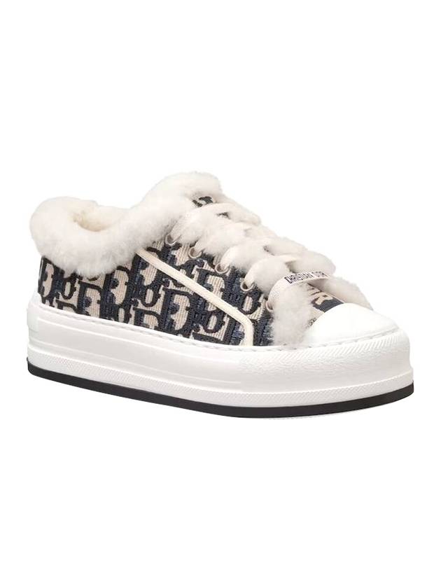 Walk'n'Dior Platform Oblique Embroidered Cotton Shearling Low Top Sneakers Deep Blue - DIOR - BALAAN 1