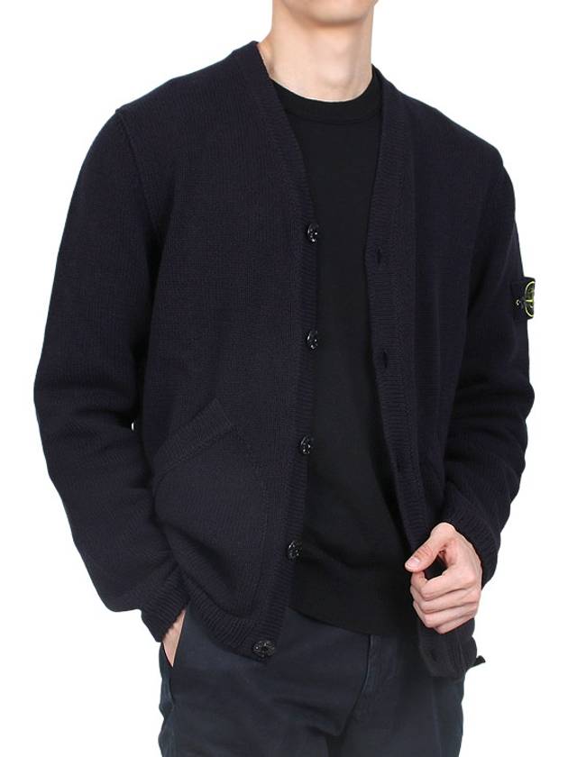 Wappen V Neck Cotton Knit Cardigan Navy - STONE ISLAND - BALAAN 4