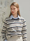 Minnie wearing MULTI STRIPE T SHIRT GREY - ANOETIC - BALAAN 5