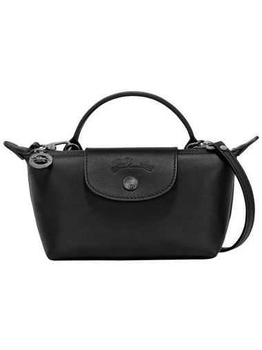 Le Pliage Logo Leather Tote Bag Black - LONGCHAMP - BALAAN 1