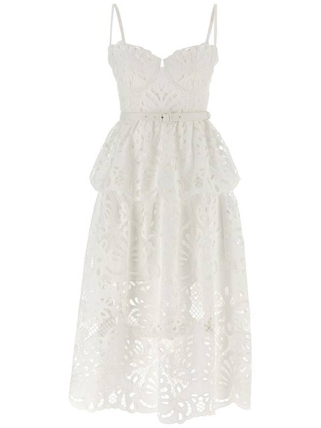 Self-Portrait 'White Cotton Lace Tiered Midi' Dress - SELF PORTRAIT - BALAAN 1