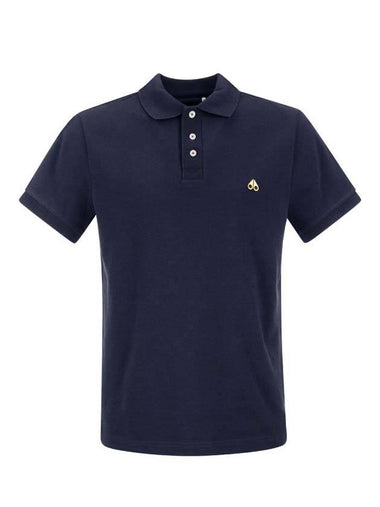 Men's Logo Patch Short Sleeve Polo Shirt Navy - MOOSE KNUCKLES - BALAAN 1