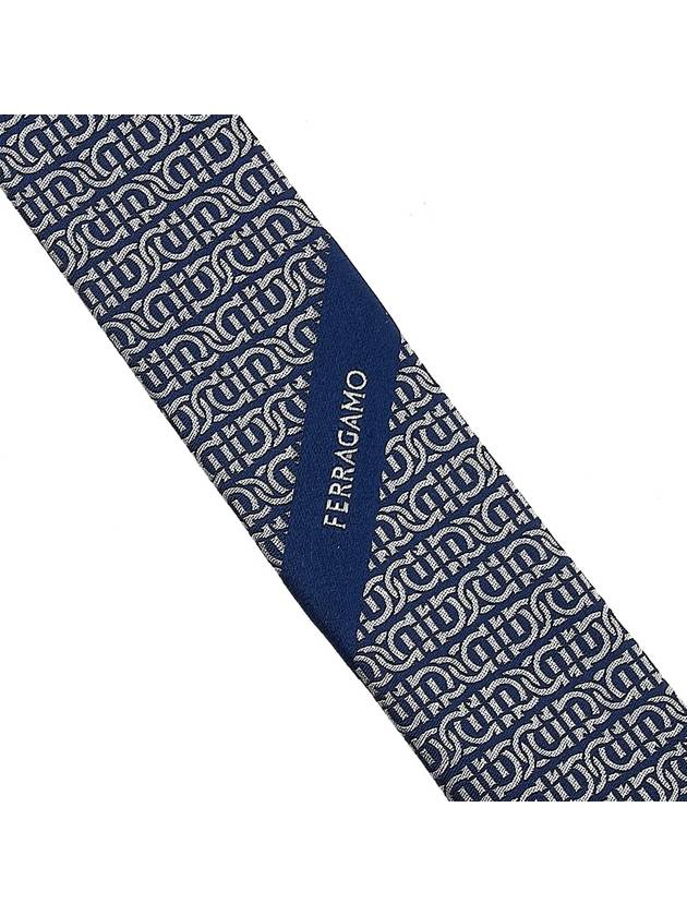 Men's Gancini Silk Jacquard Tie 35 0942 F NAVY AVORI 0768408 - SALVATORE FERRAGAMO - BALAAN 8