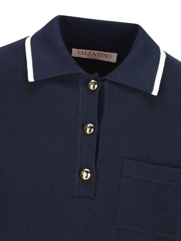 Button Details Short Sleeve Polo Shirt Navy - VALENTINO - BALAAN 4