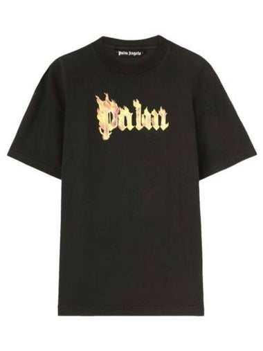 Palm Angels Burning Logo Short Sleeve T Shirt Black - PALM ANGELS - BALAAN 1