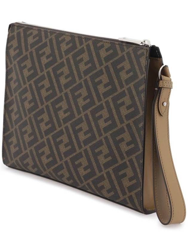 FF Motif Flat Leather Clutch Bag Brown - FENDI - BALAAN 3