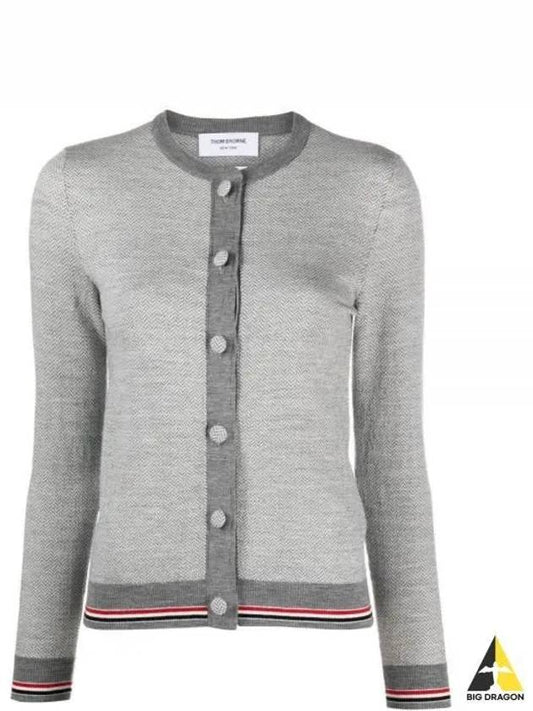 Herringbone Crew Neck Wool Cardigan Light Grey - THOM BROWNE - BALAAN 2