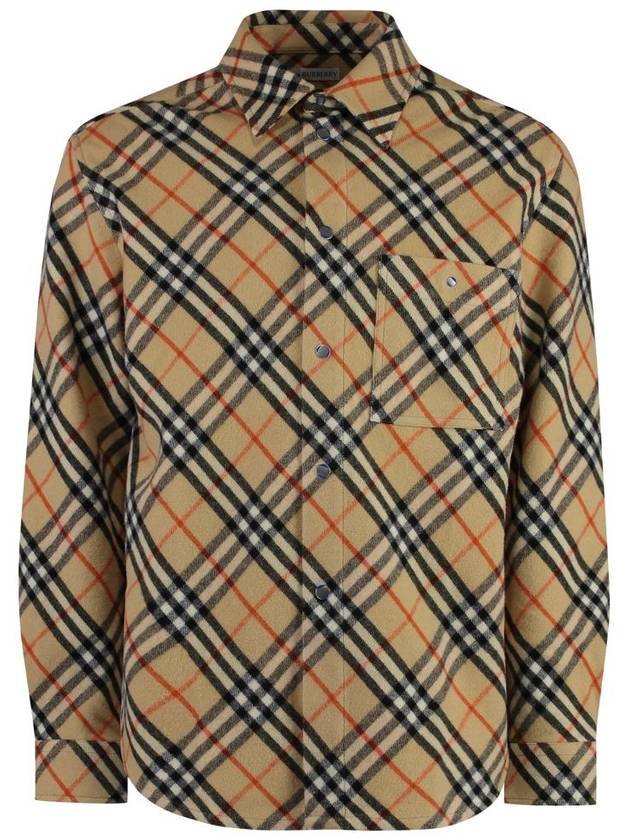 Check Oversized Wool Long Sleeve Shirt Sand - BURBERRY - BALAAN 2