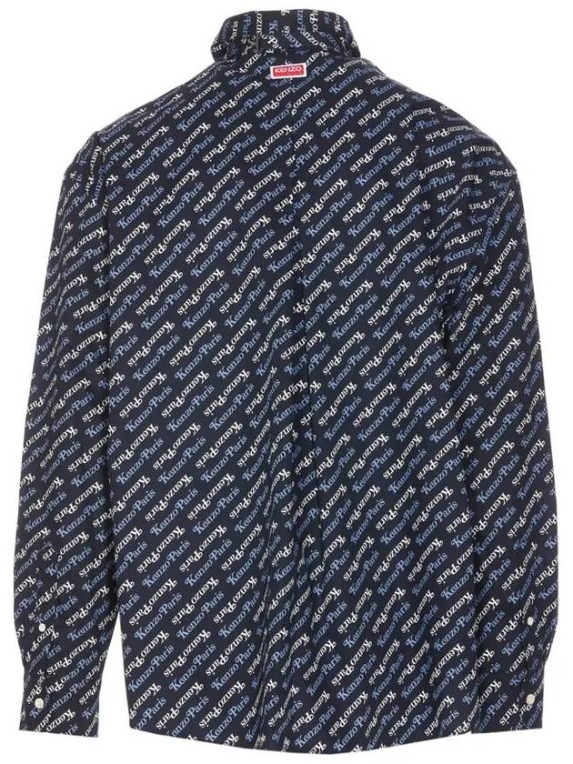 Verdy Monogram Print Allover Cotton Long Sleeve Shirt Navy - KENZO - BALAAN 3