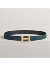 H Gold Buckle Reversible 32mm Leather Belt Noir Blue - HERMES - BALAAN 3