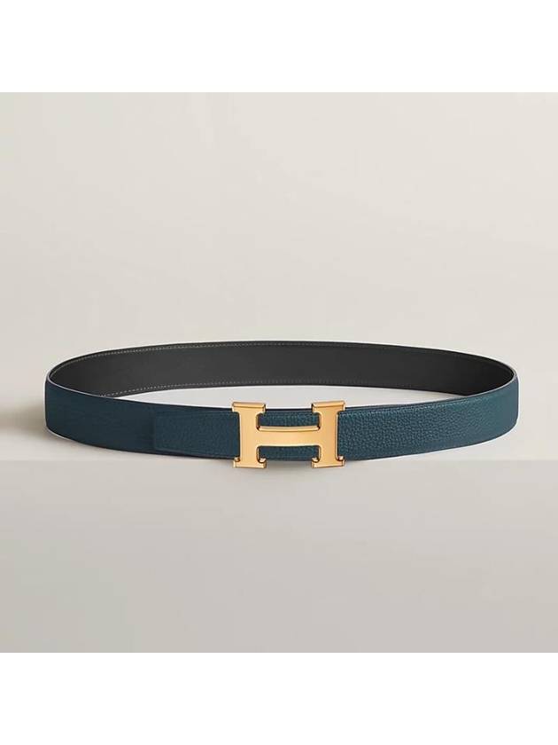 H Gold Buckle Reversible 32mm Leather Belt Noir Blue - HERMES - BALAAN 3