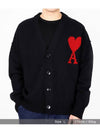 Heart Logo V Neck Wool Cardigan Black - AMI - BALAAN 8