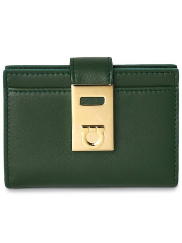 Hug Two-Tone Card Wallet Forest Green - SALVATORE FERRAGAMO - BALAAN 1